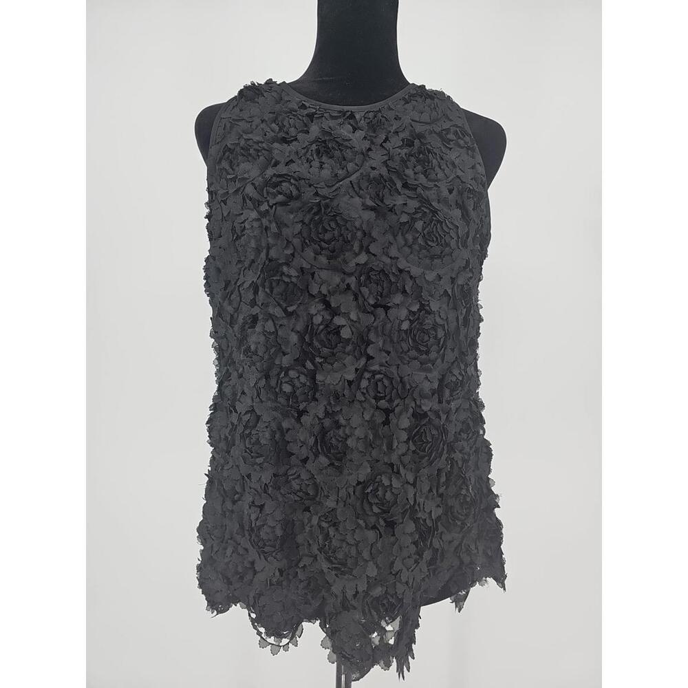 Nanette Lepore‎ Entranced Black Textured Tank Top 4 Raised Petal Retail $270